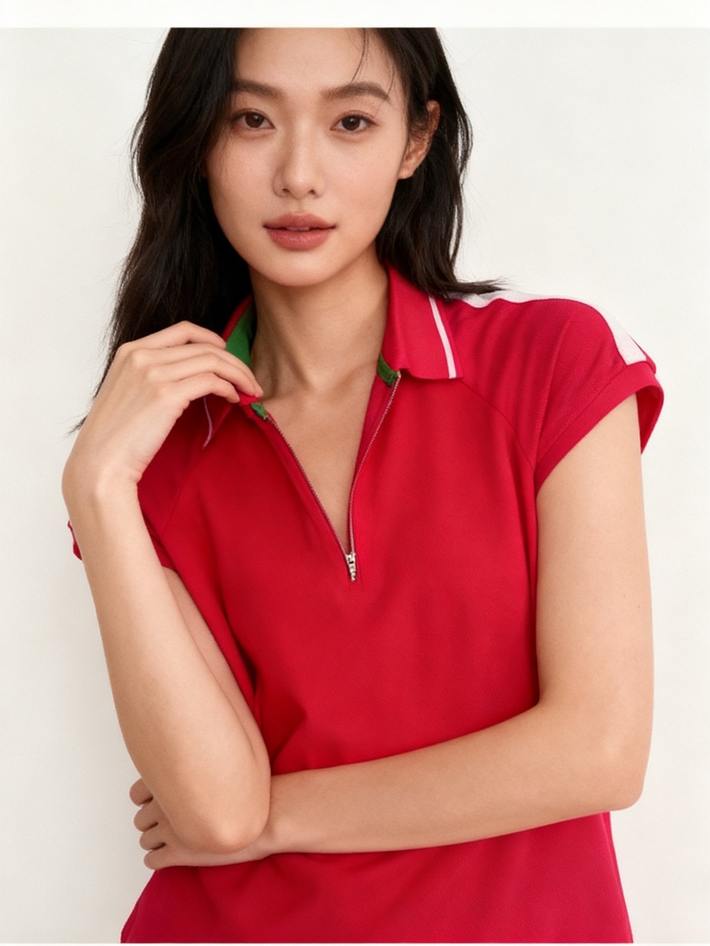 Rafaella Vibrant Red Short-Sleeve Zip Polo with White Trim